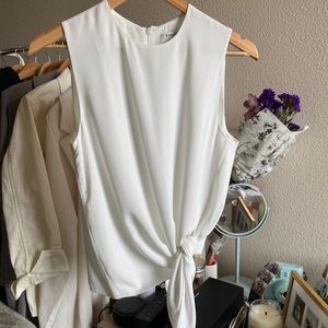 Aritzia Babaton White Sleeveless Blouse Self-Tie